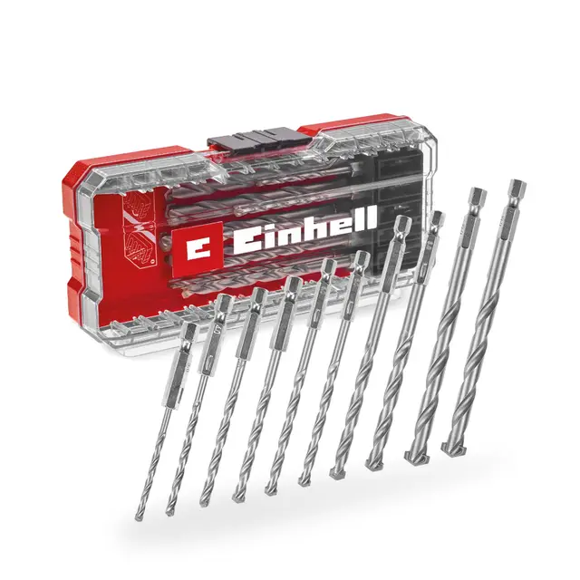 Original Einhell S-CASE 10-tlg. Steinbohrer-Set (nach DIN 10083-2 aus Werkzeugstahl, E 6.3 Schaft, eingesetzte Hartmetallplatte, rollgewalzte Spindel inkl. Aufbewahrungsbox)