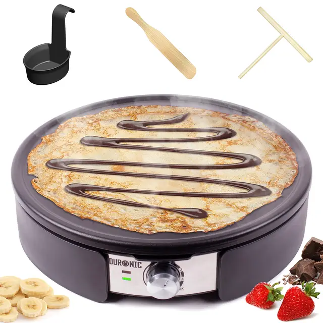 Duronic PM152 Crêpes Maker XXL, 37 cm Crepesmaker mit abnehmbarer Platte, elektrischer Crepe Maker für Pfannkuchen, Tortillas & Yufka, inkl. Zubehör