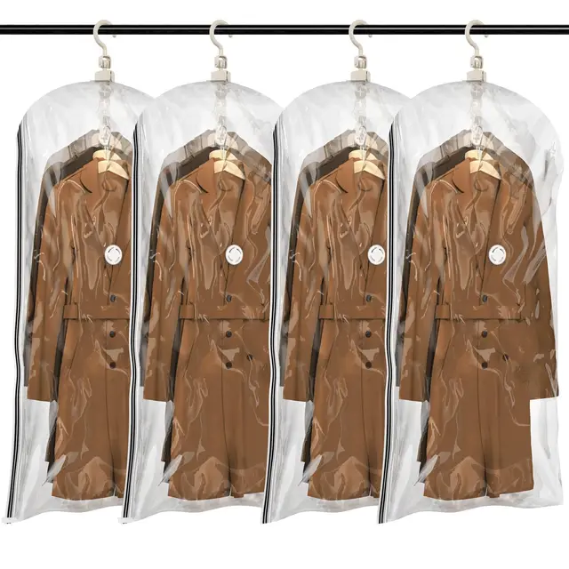 TAILI Vakuumbeutel für Kleidung Hängend, Vacuum Bags for Clothing Vakuumierbeutel Kleidung Mit Kleiderhaken Aufbewahren von Jacken, Anzüge und Kleid Vakuum Platzsparer für Zuhause Reise, 4 Jumbo
