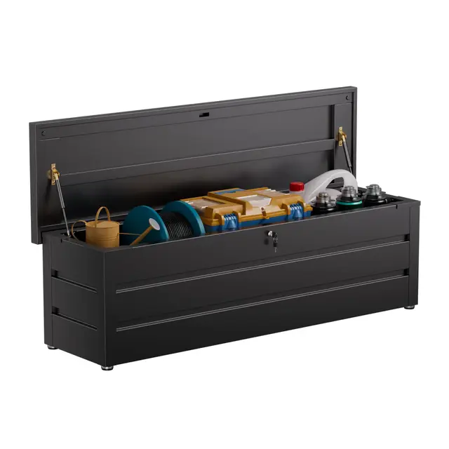 Gartenbox aus Metall in Schwarz 550L | Outdoor Kissenbox für den Garten mit Rostfeste Beschichtung | Outdoor Aufbewahrungsbox/Auflagenbox wasserdicht für Kissen - 180x52x60cm
