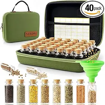 40 Slots Saatgut Aufbewahrungsbox, Samen Aufbewahrung, Klassisches Retro-Design Seed Organizer Box mit Etiketten Aufklebern und Trichter, Saatgut Aufbewahrung für Blumen,Gemüse (Samen nicht Enthalten)