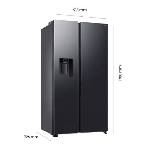 Samsung RS70F65KDFEF Side-by-Side Kühl-Gefrierkombination, AI Kühlschrank mit Gefrierfach, 178 cm, 640 l, Eis-/Wasserspender mit Wassertank, AI Energy Mode, Metal Cooling, Black Steel