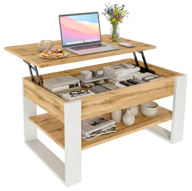 CraftPAK Couchtisch höhenverstellbar mit Stauraum - Couchtische - Wohnzimmertisch klappbar - höhenverstellbarer Coffee Table - Wohnzimmer Tisch Holz Braun