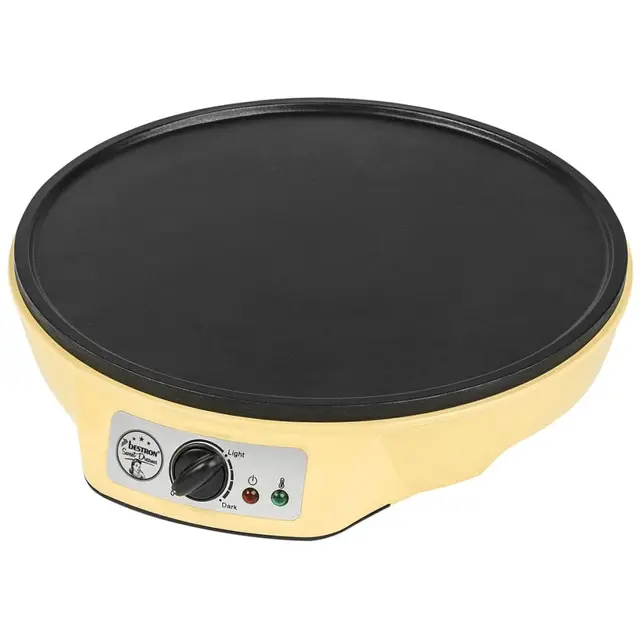 Bestron Crêpes Maker im Retro Design, für Crepes mit Ø 30 cm, inkl. Teigverteiler & Crêpes-Wender, mit Antihaftbeschichtung, 1000 Watt, Farbe: Gelb
