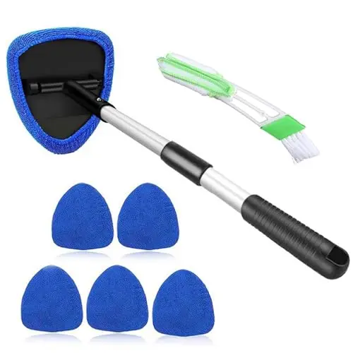 Scheibenreiniger Auto, Autoscheiben Reiniger,Auto Fensterwischer Kit mit 6 Mikrofaserpads,mit Ausziehbarer Griff,180 Grad drehbar