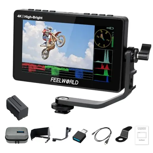 FEELWORLD F5PROX Kamera Field Monitor 5.5 Zoll 1600Nit Touchscreen 3D LUT 1920x1080 IPS 4K HDMI DSLR Camera Monitor mit F970 Akku Kameratasche Typ-C-Eingang