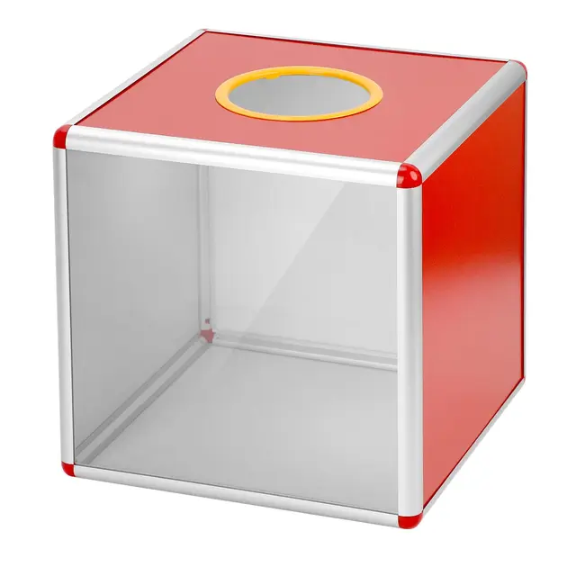 QWORK® Transparente Sammelbox 30 cm mit Einwurfschlitz, Abstimmungsbox und Spendenbox mit Aluminiumrahmen und Acrylplatten, für Umfragen, Feedback, Spenden und Stimmzettel