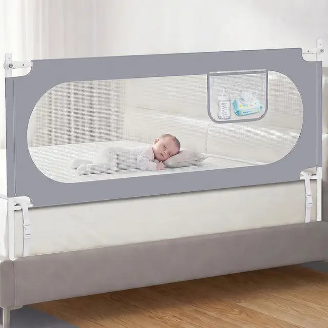 Rausfallschutz Bett 200cm – Bettgitter für Boxspringbett & die meisten Betten, Höhenverstellbar Bettschutzgitter mit Mesh Netz, Tasche und 2 Sicherheitsgurten, Sicher für Kleinkinder