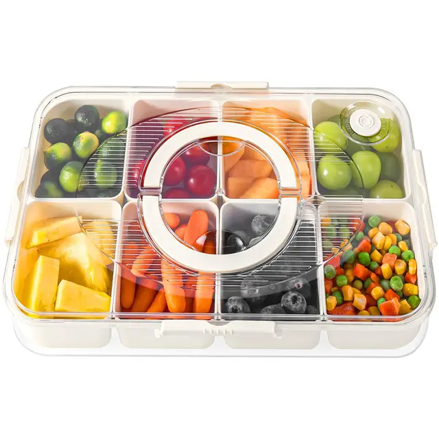 Luxear Snackbox mit 8 Fächern, Snackteller mit Deckel und Griff, Snackschale Kinder, Snackdose Organizer für Snacks Süßigkeiten Nüsse Obst Gewürze, für Party Picknick Trips, Spülmaschinenfest