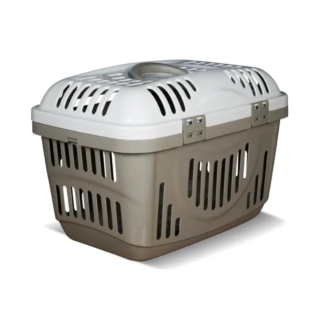Transportbox Katze Katzentransportbox Auto - Mit Sicherungsclips Tragegriff - Reisebox Kunststoff - 49x34x32 cm Beige Creme