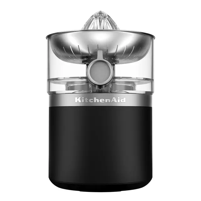 KitchenAid Go Kabellose Zitruspresse, Auto-Umkehrreiber, 473ml BPA-freier Behälter, spülmaschinenfest, für Orangen, Zitronen & Limetten, Akku separat, Mattschwarz