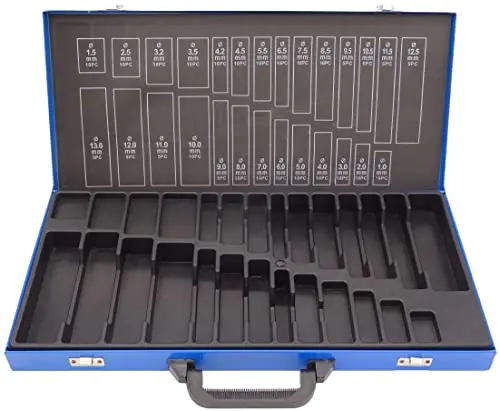 Leerbox für Bohrer-Set 1-13 mm - Aufbewahrungskoffer / -Box mit 27 Fächern für Spiralbohrer/Metallbohrer - für 230-tlg. Set - robuster Koffer mit Griff - Metallkassette - PeTools