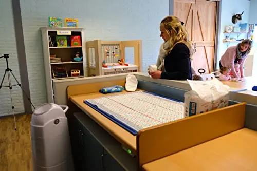 DIAPER CHAMP ONE MAXI Windeleimer - geruchsdicht - OHNE Nachfüllkassetten - funktioniert mit normalen herkömmlichen Tüten/Müllbeutel - für ca. 60 Windeln - silber/weiß
