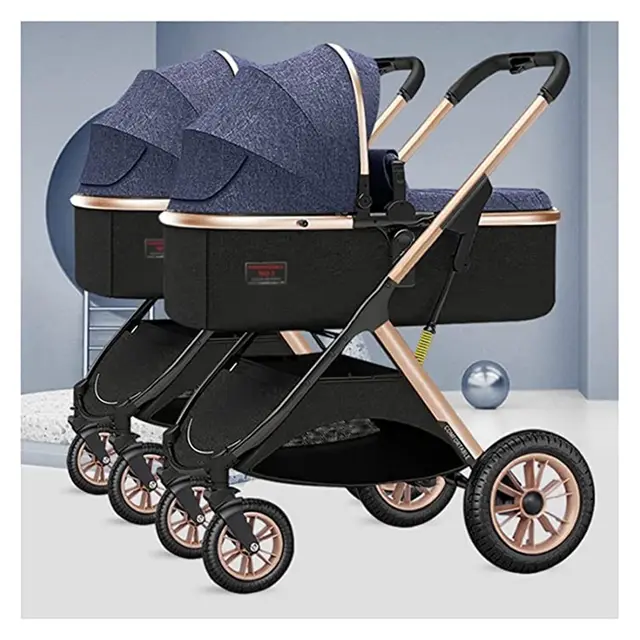 Zwillings-Kinderwagen, Doppel-Kinderwagen, Kleinkinder-Kinderwagen for Zwillinge nebeneinander, faltbarer Doppelsitz-Tandem-Kinderwagen mit hoher Landschaft, umkehrbarer, einfach faltbarer Kinderwagen