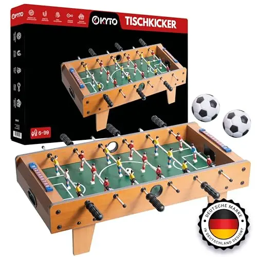 Kyto Kickertisch Kinder und Erwachsene, Tischfussball & Mini Tischkicker, 70x35x20cm oder 51x31x10 cm, aus Holz, Inkl. 2X Kicker Bälle