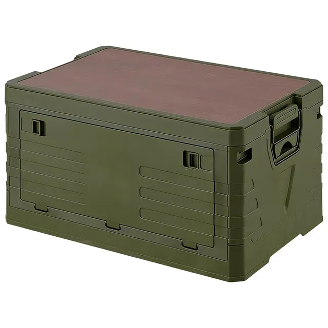 Allpax Outdoor Campingbox faltbar mit Holzdeckel, 70 Liter, olive, 58,0 x 39,0 x 33,0 cm, stapelbare Aufbewahrungsbox für Camping, Auto & Haushalt, Garten, Party & Picknick