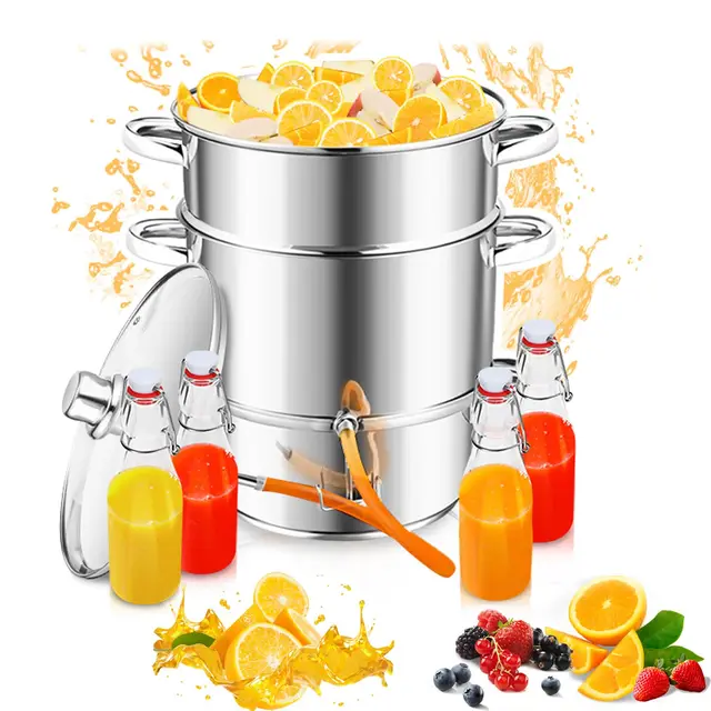 16L Dampfentsafter, Edelstahl Entsafter Saftpresse Durchmesser Ø26cm, Fruchtentsafter mit 4 Bügelflasche, ideal für Saft und Gelee, alle Herdarten geeignet