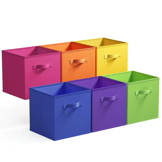 GRANNY SAYS Aufbewahrungswürfel aus Stoff, 6 Stück Kisten für Kallax Regal, 33 x 33 x 32,4 cm Faltbare Regalbox mit Griffen für Kinderzimmer Organisieren, dunkel bunt Stoffkisten Aufbewahrung