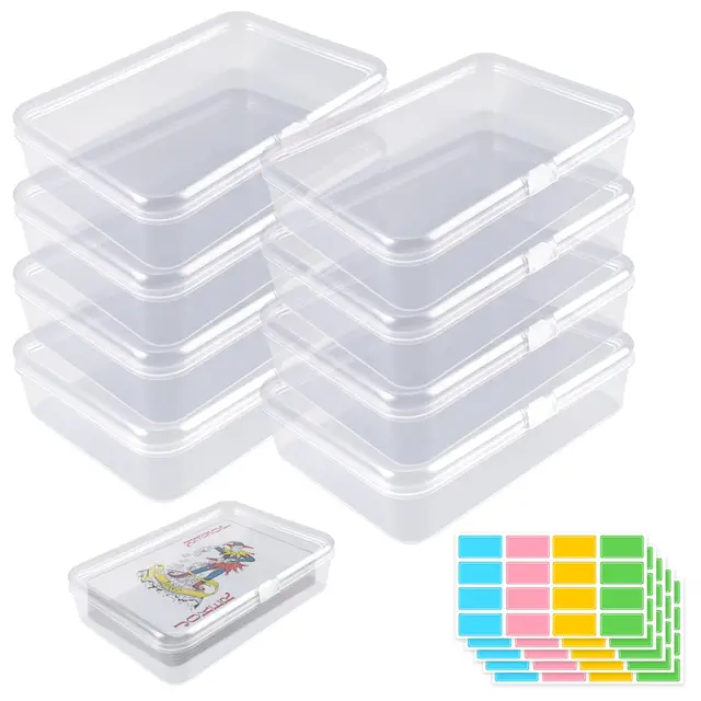 8 Stück Spielkarten Boxen Transparent, Karten Aufbewahrungsbox mit Deckel, Kartenbox Spielkarten, mit 160 farbigen Etiketten, Transparentem Leere Kartenbox, für Karten, Visitenkarte, Bankkarten