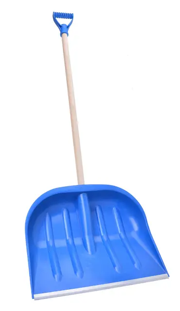Schneeschaufel Blau mit Alukante – Schneeschieber mit Rippenverstärkung & D-Griff | Robuste Schneeräumer-Schaufel mit Holzstiel 100 cm | Leichte Schneeschippe – Snow Shovel für Winterdienst