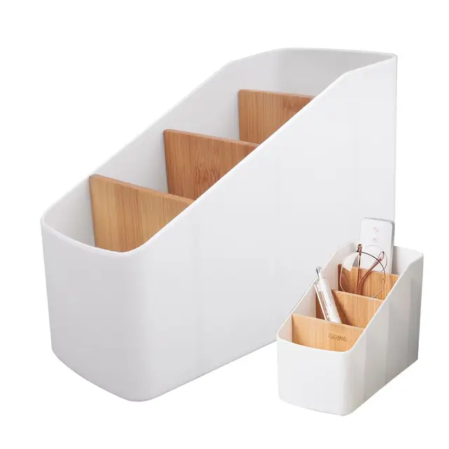 Holz Desktop Organizer,Schreibtisch Organizer mit 4 Abnehmbaren Fächer,Desktop Aufbewahrungsbox, Fernbedienung Halter Holz Stiftehalter Halterung Fernbedienungshalter