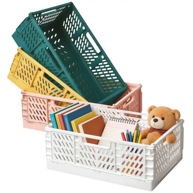 GZYUYNG 4 Stück Klappkiste Klein, Bunte Klappboxen, 22×14,7×9,3 cm, Faltbare, Stabile Aufbewahrungsboxen zur Organisation von Schränken, Bücherregalen, Badezimmern, Medikamente, Kosmetik, Schmuck
