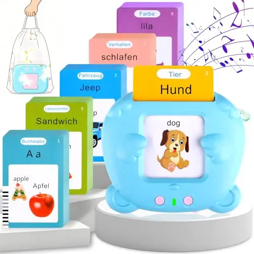 510 Wörter Sprechende Lernkarten, Kinderspielzeug ab 2 Jahre, Sprachspiele, interaktives Spielzeug für Mädchen und Jungen, Blau – Deutsch/Englisch/Zweisprachig