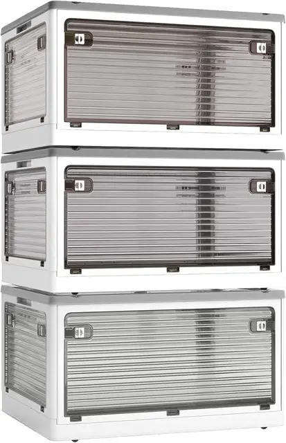 Roqao Klappbox-Vitrine 50 L mit Rollen Weiß 3er-Set