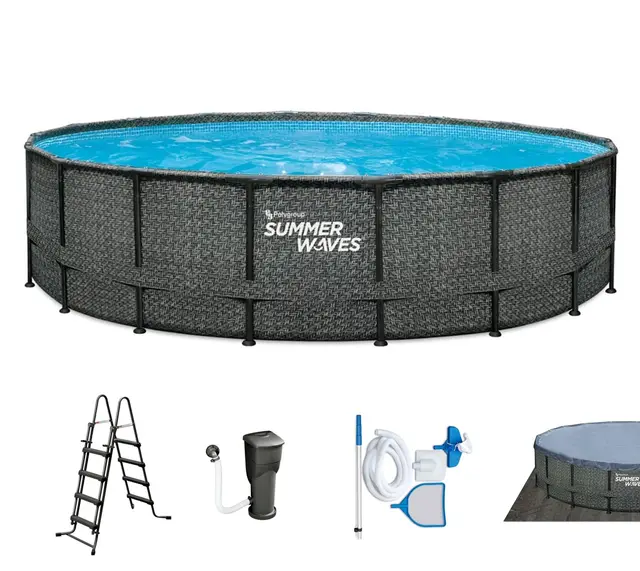 Summer Waves Frame Pool Komplettset 549x132 cm Rattan Optik Grau