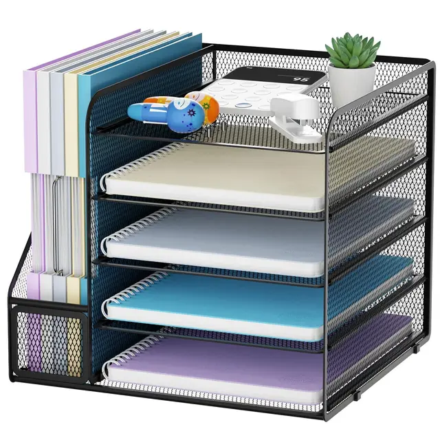Marbrasse Schreibtisch Organizer und Büro Zubehör,5-Tier Briefablage,Mesh Büro Organizer für Schreibtischzubehör & Ablage(Schwarz)