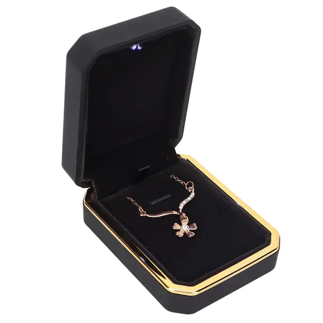 Luxus Anhänger Box mit LED-Licht, Halsketten-Geschenkbox, Schmuck Organizer Aufbewahrungsbox für Halsketten, Armbänder, Ringe, Anhänger Hochzeitsantrag Verlobung Valentinstag, Schwarz