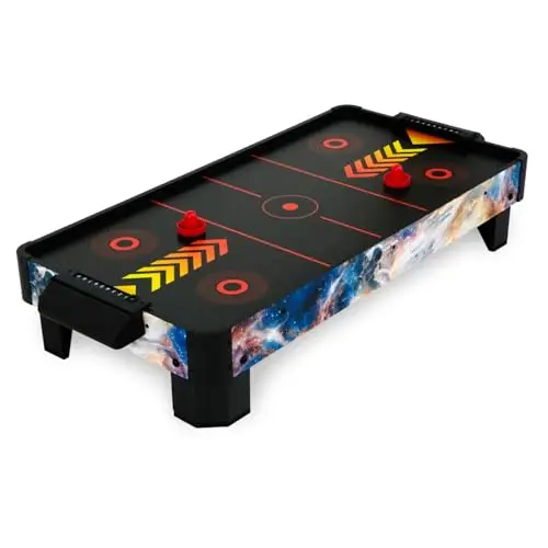 Airhockeytisch für Kinder ab 6 Jahre, Airhockey Game für Tisch mit Gebläse/Motor, Air Hockey Table Top Tischauflage für 2 Spieler inkl. 4x Pusher, 4x Pucks, Torzähler, Zero-G Battle 102x52x20 cm