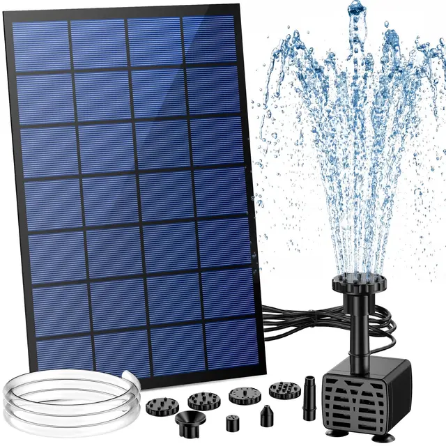 AISITIN Solar Springbrunnen für Außen, 2,5W DIY Solar Teichpumpe mit 1,2M Wasserleitung Solarbrunnen mit 6 Fontänenstile Solar schwimmender Fontäne Pumpe für Gartenteich, Vogel-Bad, Fisch-Behälter