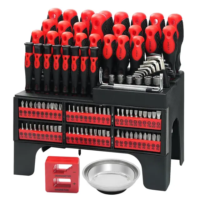 118-Teiliges Schraubendreher Set,Screwdriver Set mit Magnetische Schraubenzieher, Bits & Inbusschlüssel,Hand Screwdriver,Kunststoff-Aufbewahrungsständer,Rot