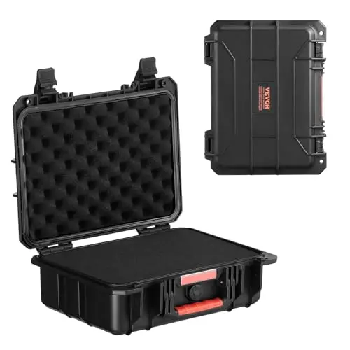 VEVOR wetterfester Hartschalenkoffer Trockenboxen mit vorgeschnittenem Schaumstoff und einziehbaren Griffen für Reisen, IP67 wasserdichtes Gehäuse für Kameras Schwarz (38 x 30 x 14 cm)