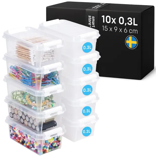 SmartStore - 10x kleine Aufbewahrungsboxen mit Deckel Classic 0,3L (15x9x6cm) | Stapelbare Box mit Deckel | Lebensmittelechte Kunststoffbox | Kleine Plastikbox mit Deckel für Kleinteile