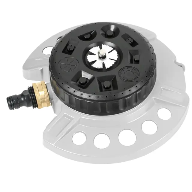 STYDDI Hochleistungs-Rasensprinkler aus Metall, Turmsprinkler mit 9 Mustern und Sockel aus Zinklegierung, für kleine oder mittlere und ungewöhnlich geformte Gärten und Höfe