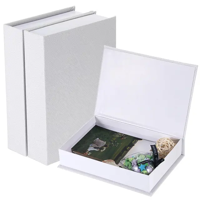 SUMTree 3 Pcs Aufbewahrungsboxen mit Deckel für Fernbedienungen Dekorative Boxen Vielseitig magnetisch Organizer für TV-Schrank, Couchtisch, Bücherregal Weiss Leinenoberfläche und Karton 22x15,5x4,5cm