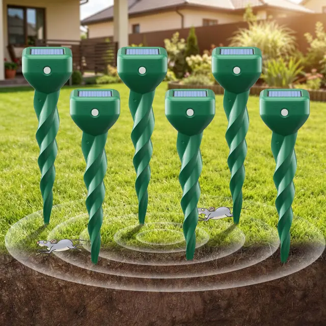 Solar Maulwurfschreck 6er Pack für Garten und Rasen, IP67 wasserdichter Maulwurf Vertreiber zur Vertreibung von Wühlmäusen, kabellose Anwendung ohne Chemikalien