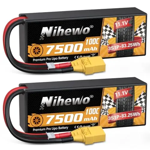 3S Lipo-Akku, 2 Packungen RC-Akku 11,1V 7500mAh 100C 3S Lipo-Hartschalengehäuse XT90-Anschluss kompatibel mit 1/8 1/10 RC-Auto-LKW, Truggy-Fahrzeugen, Tankboot-Flugzeugmodellen