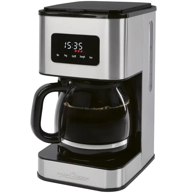 ProfiCook® Filterkaffeemaschine mit Glas-Kanne | für bis zu 14 Tassen Kaffee | Aromawahl | Tropfstopp | mit Uhrzeit-Anzeige | Kaffeemaschine mit Edelstahlgehäuse | 900W | Coffee Machine PC KA 1299