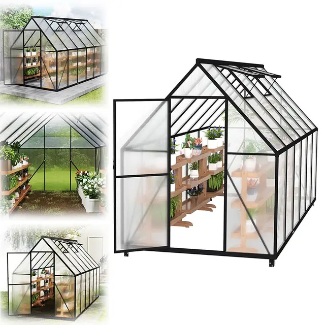 Gewächshaus mit Fundament 335x170x195 cm Tomatenhaus Treibhaus Gartengewächshaus Aluminium mit Schiebetür und Dachfenster - Stabil, Winterfest, UV-beständig