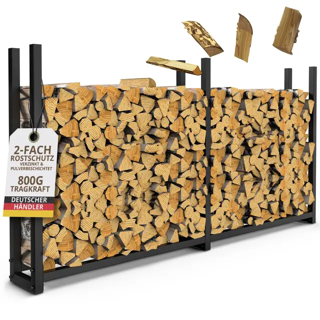 Kaminholzregal aussen Metall 223x25x115 | Stapelhilfe Brennholz VERZINKT 800kg Feuerholzregal für 25cm und 33cm Holz Kaminholzunterstand