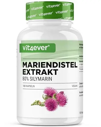 vit4ever Mariendistel Extrakt 180 Kapseln mit je 500 mg - 80% Silymarin Anteil - 6 Monatsvorrat - Laborgeprüft (Wirkstoffgehalt & Reinheit) - Hochdosiert - Vegan - Premium Qualität