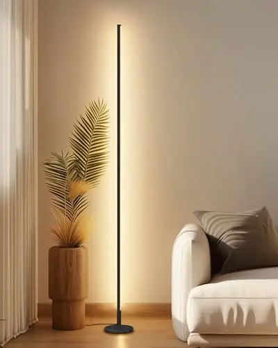 TACAHE Minimalistische Eck-Stehlampe - 2700K-6500K Dimmbares LED-Nachtlicht - Moderne Stehlampe mit Fernbedienung für Wohnzimmer, Schlafzimmer - 57" 12W - Schwarz