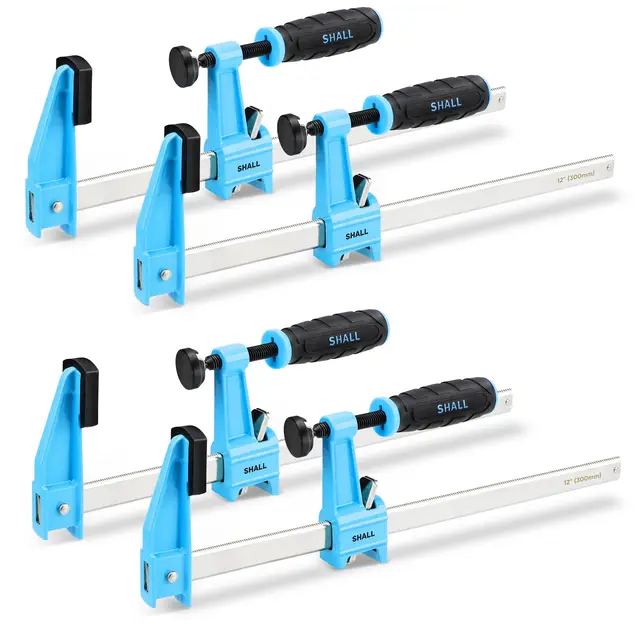 SHALL Schraubzwingen Set 4 Stück,Spannweite 300mm(12 Zoll), Spannkraft 272kg(660 Pfund), Aus Edelstahl,Präzises Fixieren von Holzwerkstücken
