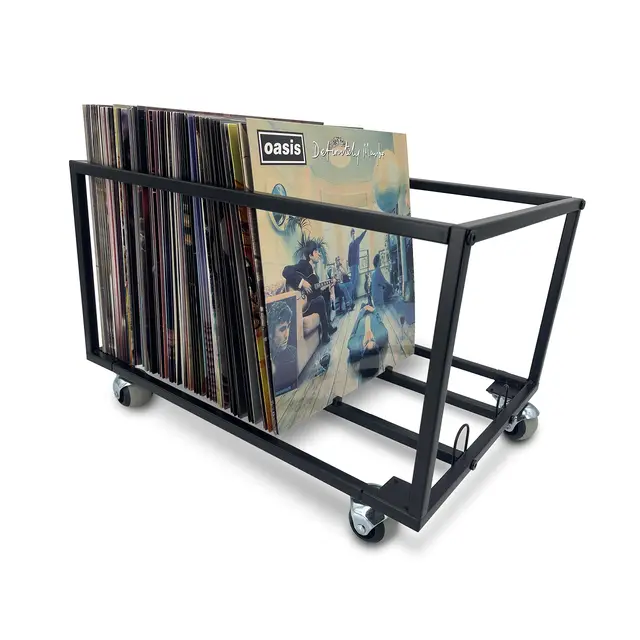 REGAL DISPLAY Vinyl-Schallplattenhalter mit Rädern, Metall schwarz, für 100 LP