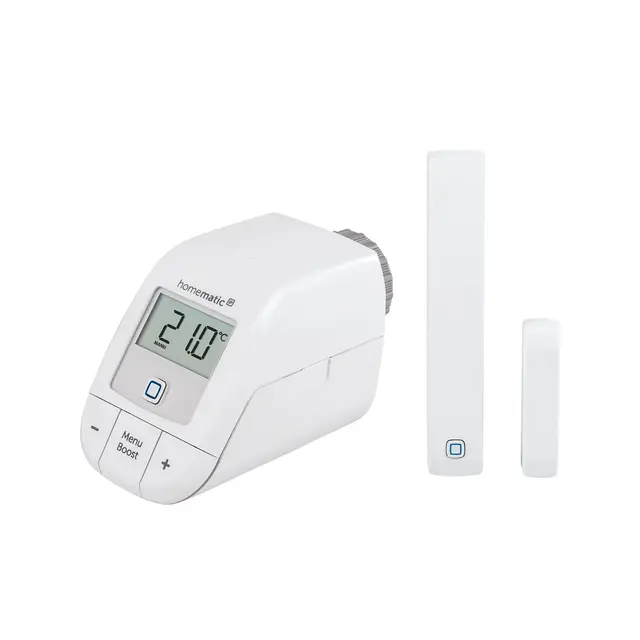 Homematic IP Set Heizen – Easy Connect, Digitale Steuerung für Heizung per App, Alexa, Google Assistant, einfache Installation, Energie sparen, Thermostat und Fenstersensor, 153413A0