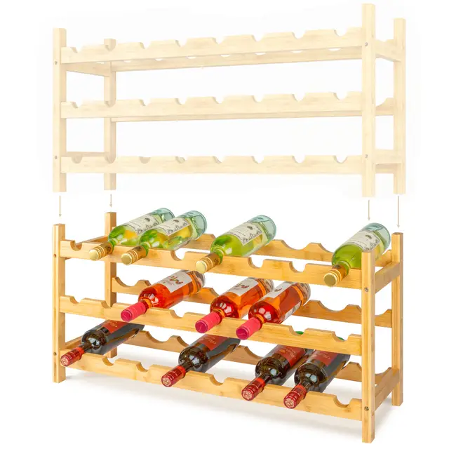 Weinregal Holz, 24 Flaschen, Flaschenregal Stapelbar, Getränkeregal Erweiterbar, Weinregal Stapelbar, Flaschenaufbewahrung, Flaschenregal Holz, Weinflaschenregal