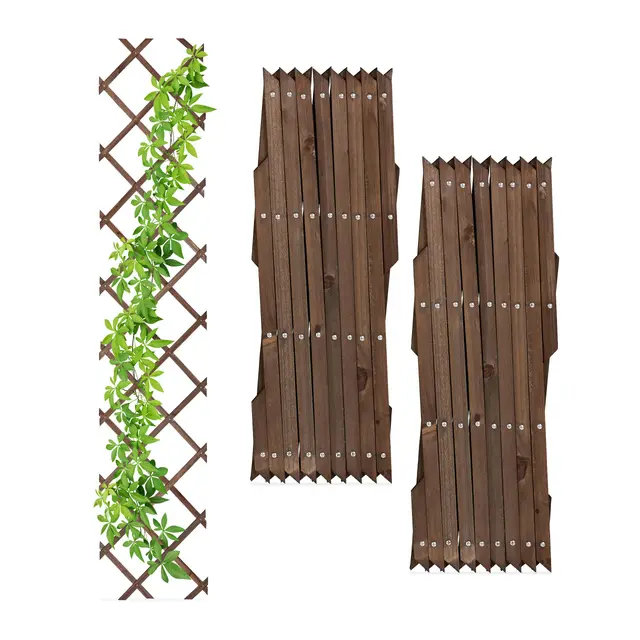 Relaxdays Rankgitter ausziehbar, 3er Set, Rankhilfe Kletterpflanzen, 180x30 cm, Garten, Balkon, Terrasse, Holz, Braun